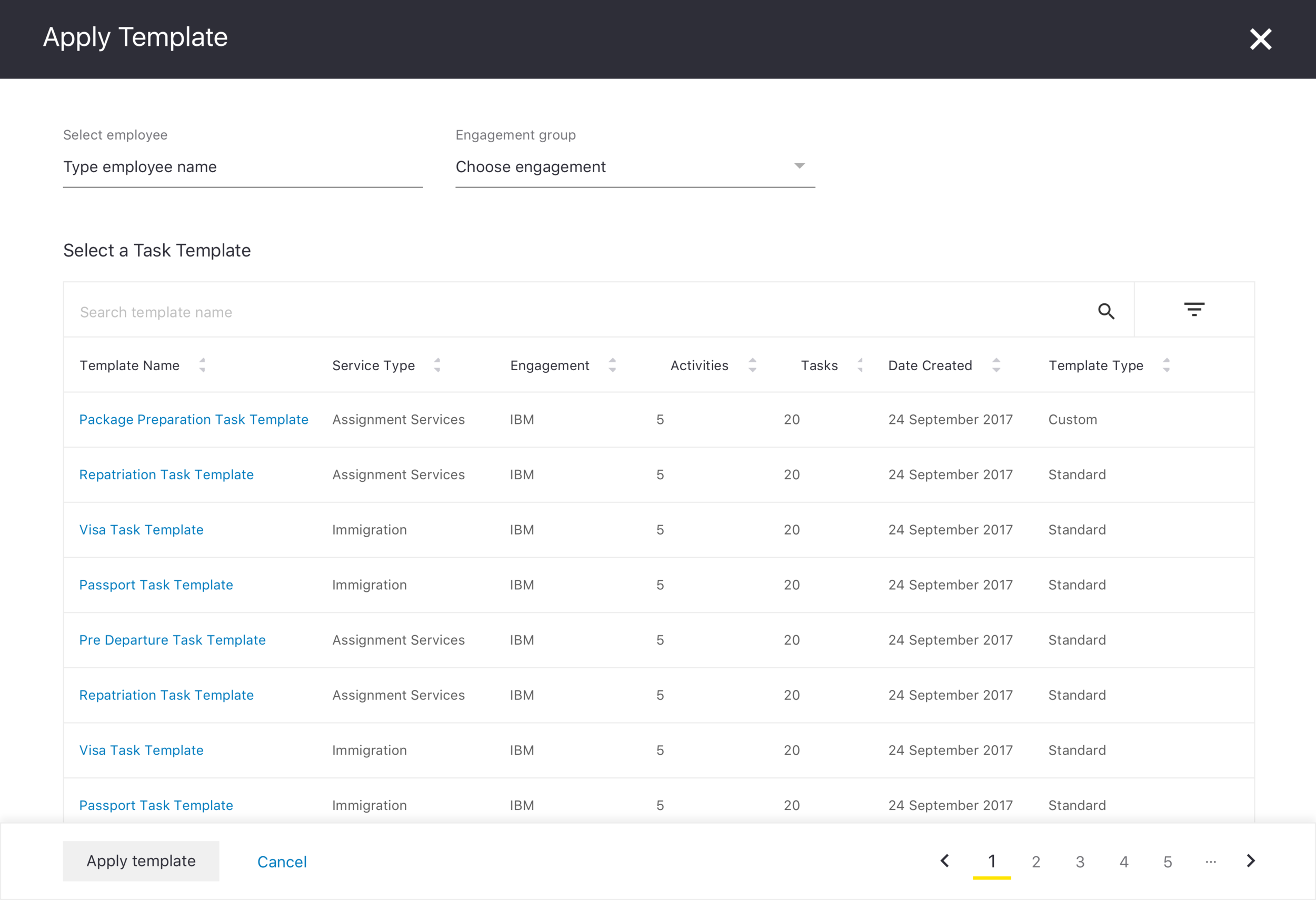 IML apply-template modal